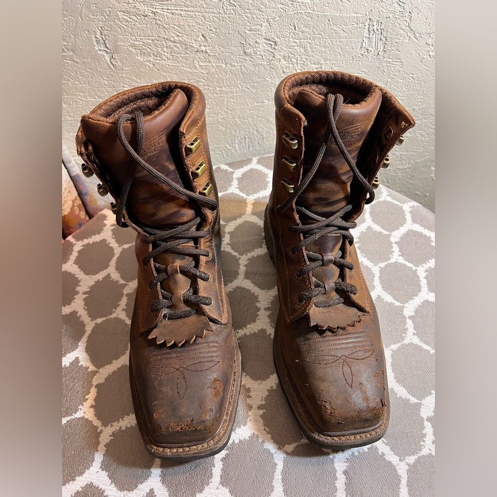 Red Wing Shoes Brown steel toe Leather Boots tassel flap 10 rugged workwear